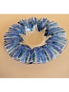 Vintage Murano Art Glass Bowl Blue/Green Forced Bubble 1960's